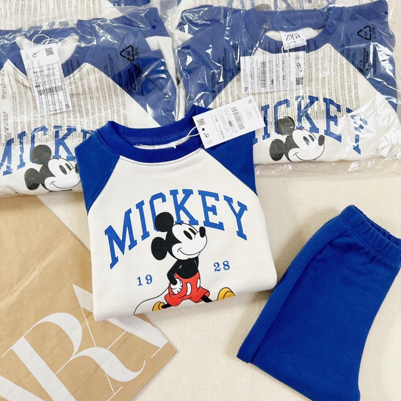 BỘ THUN NỈ BÔNG MICKEY XANH DƯƠNG VNXK