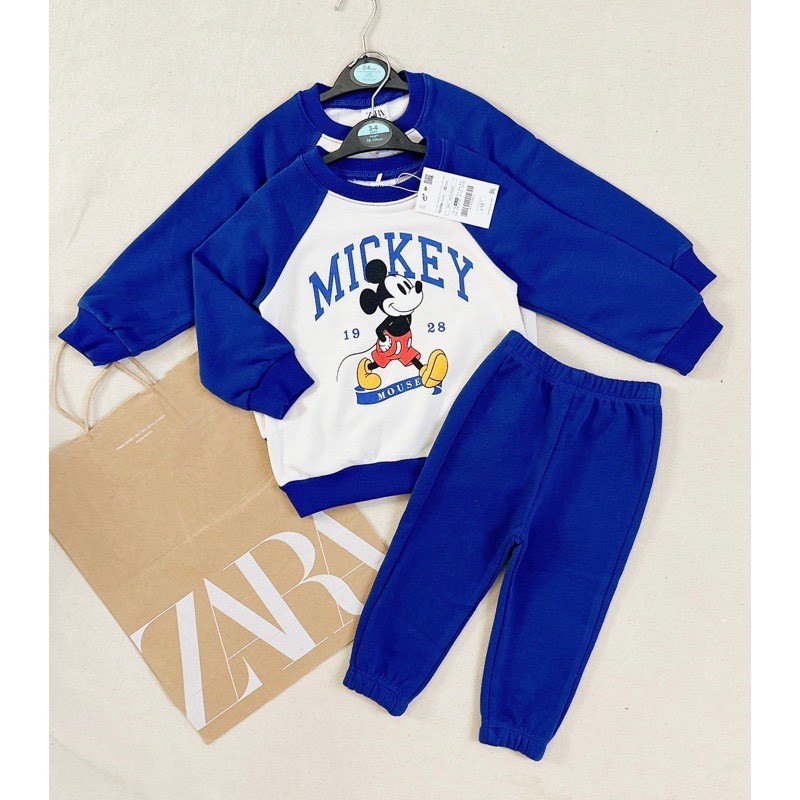 BỘ THUN NỈ BÔNG MICKEY XANH DƯƠNG VNXK