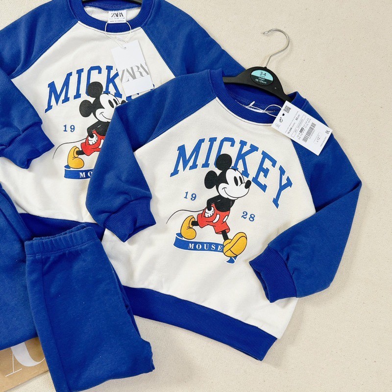 BỘ THUN NỈ BÔNG MICKEY XANH DƯƠNG VNXK