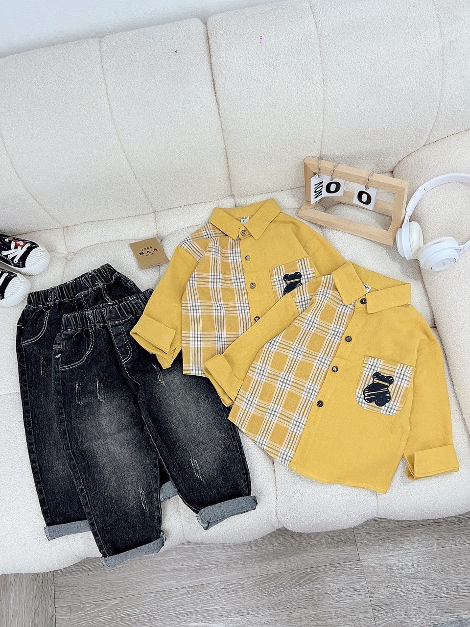 SÉT ÁO KẺ VÀNG QUẦN JEAN 10-11kg #79k