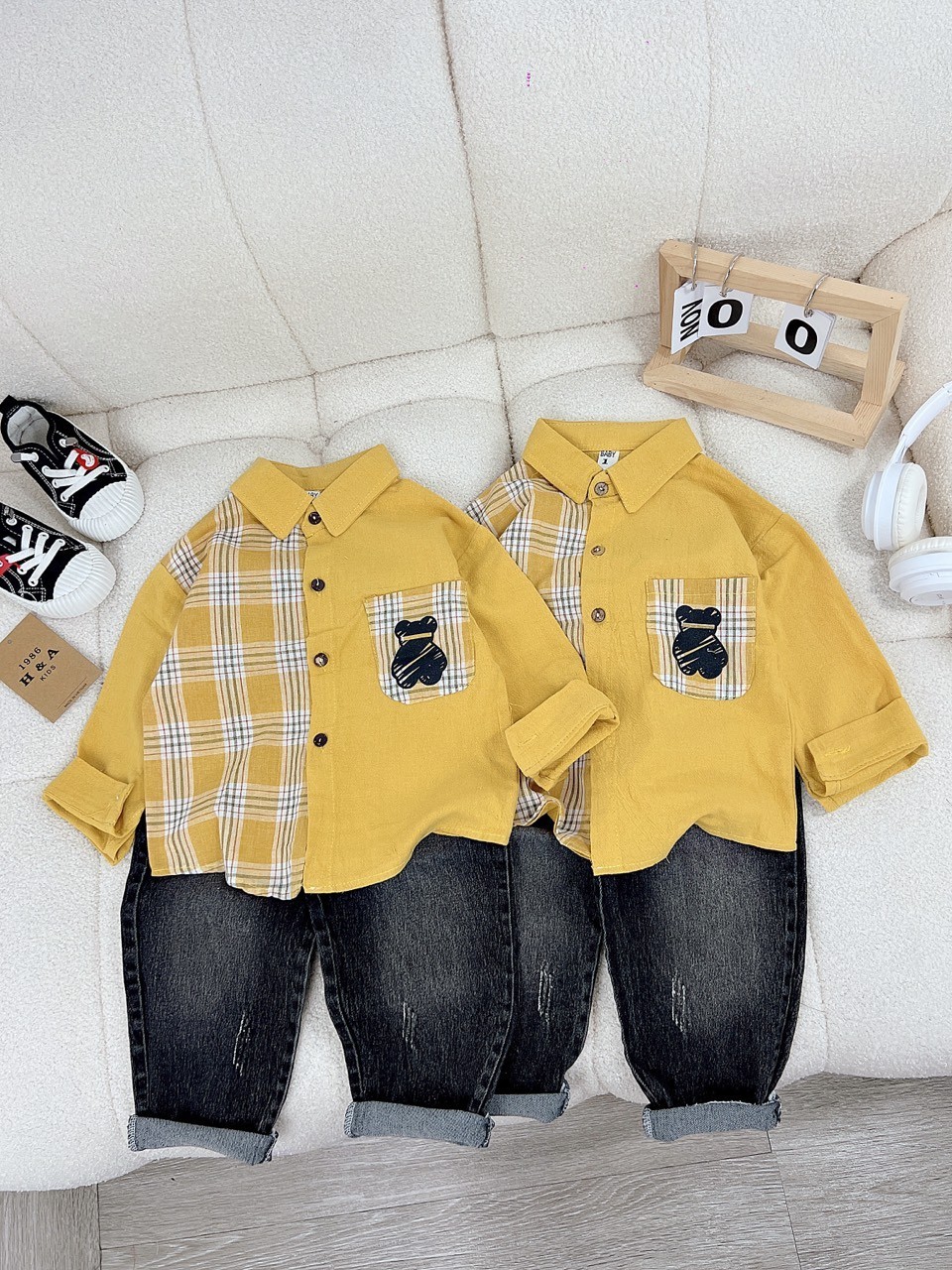 SÉT ÁO KẺ VÀNG QUẦN JEAN 10-11kg #79k