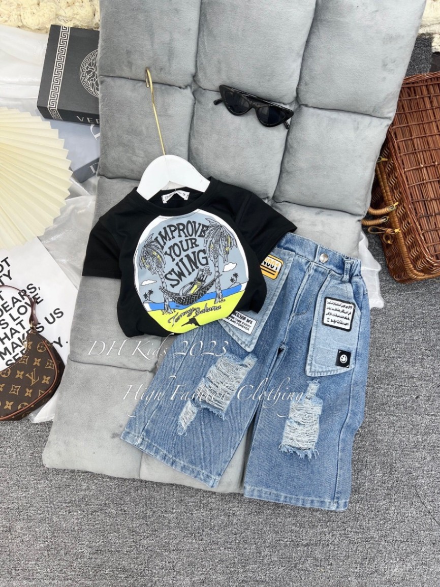 Sét áo cotton quần jean ống suông S2 12-14kg xả #69k