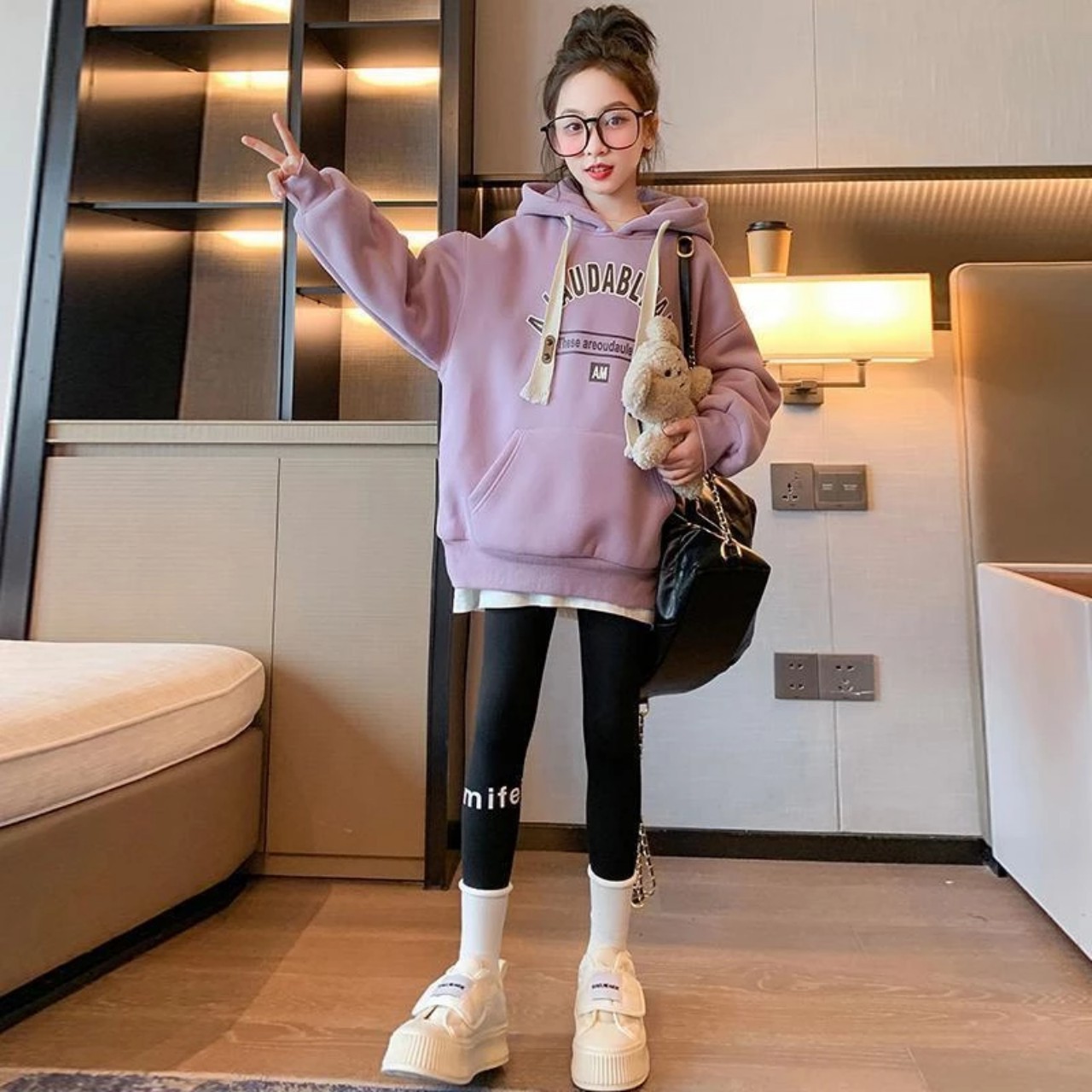 Áo Hoodie lót nỉ QCCC 30-50kg bé gái màu tím TG8