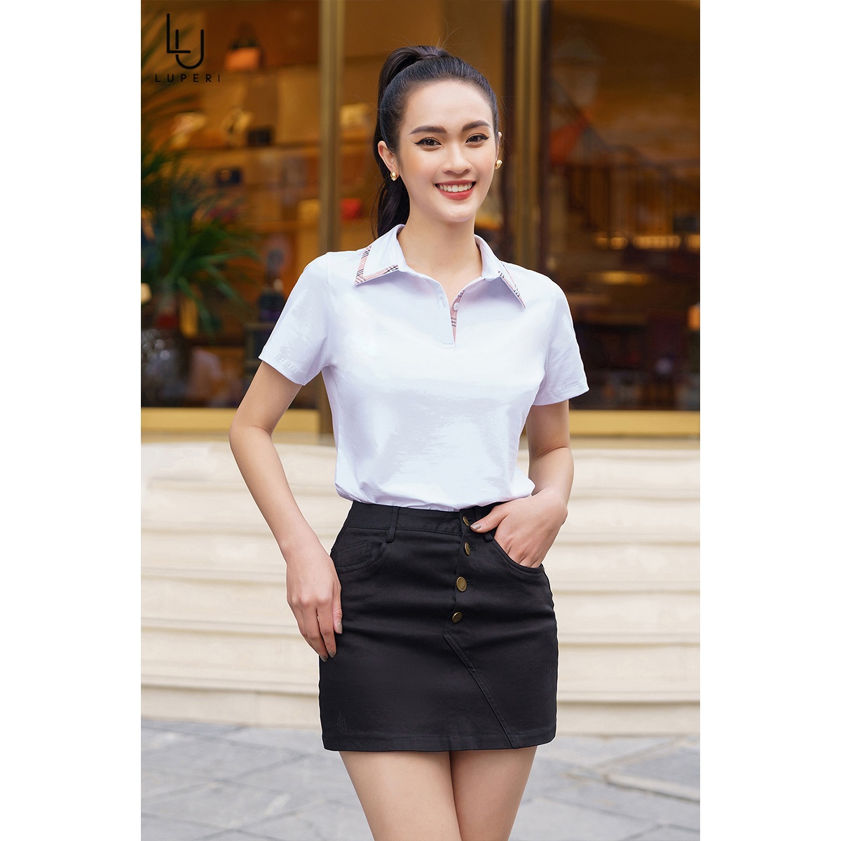 ÁO POLO PHỐI VIỀN KẺ NỮ LUPERI LFPL1085