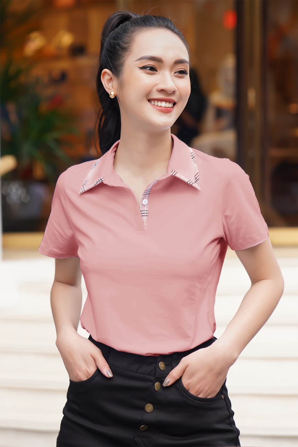 ÁO POLO PHỐI VIỀN KẺ NỮ LUPERI LFPL1085