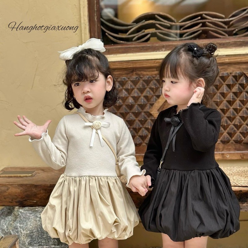 VÁY BOOM DÀI TAY ĐÍNH NƠ BÉ GÁI
