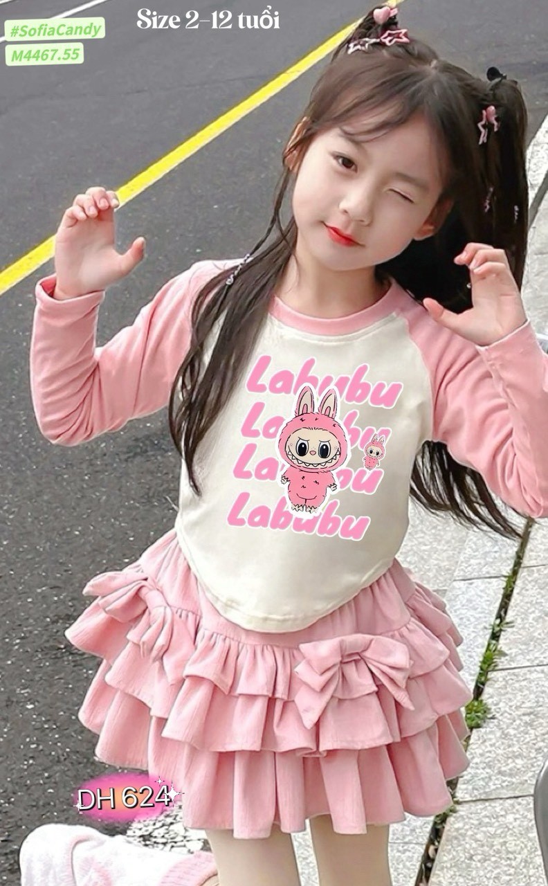 SÉT BỘ LABUBU CV TẦNG HỒNG DH CHO BÉ GÁI
