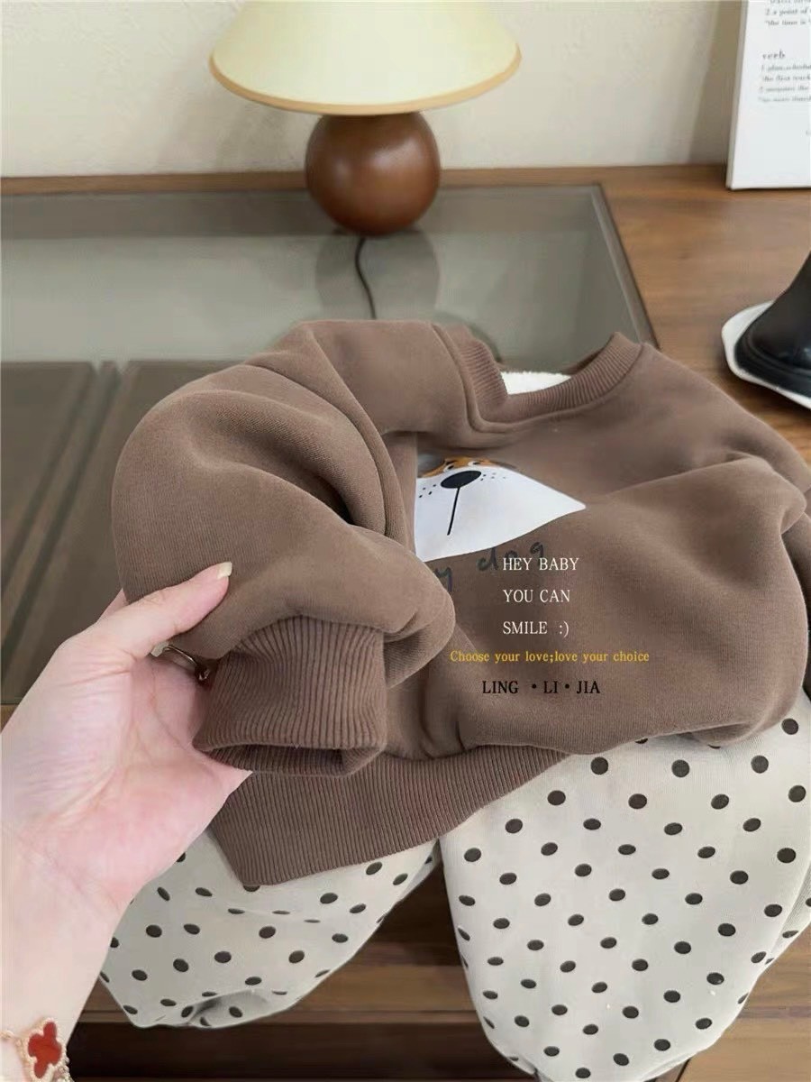 Xả 10-30kg : Bộ nỉ 2 da gấu nâu quần chấm bi dày ấm