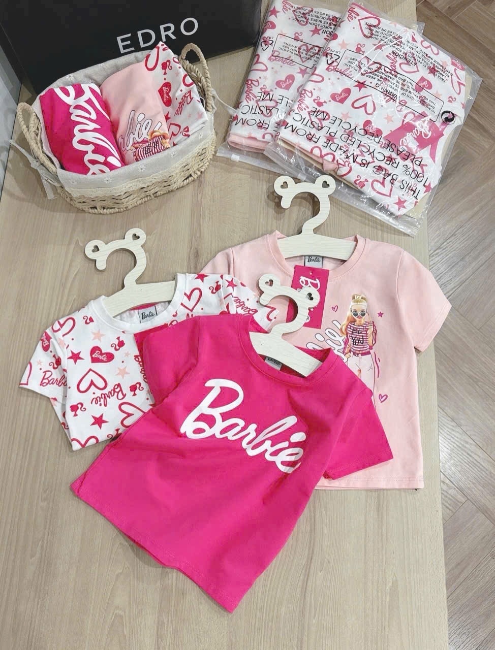 SET 3 ÁO PHÔNG BARBIEE HỒNG CHO BÉ GÁI