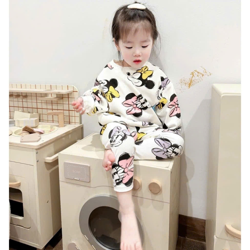 Xả VNXK: Bộ áo nỉ quần tăm dày in Mickey 16-17kg xả 79k