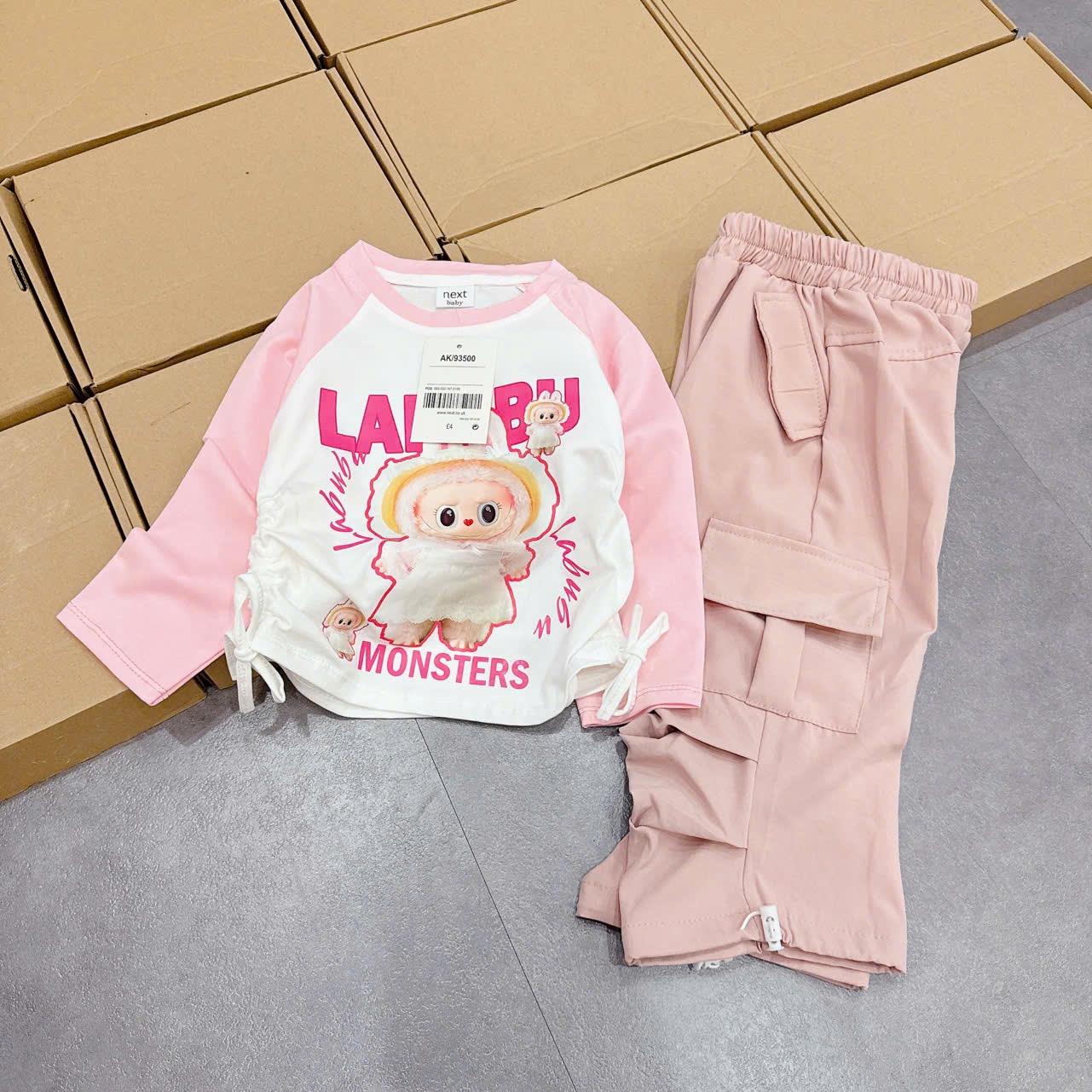 Xả: Sét áo Labubu quần gió túi hộp Còn sz S100 9-11kg S110 12-14kg