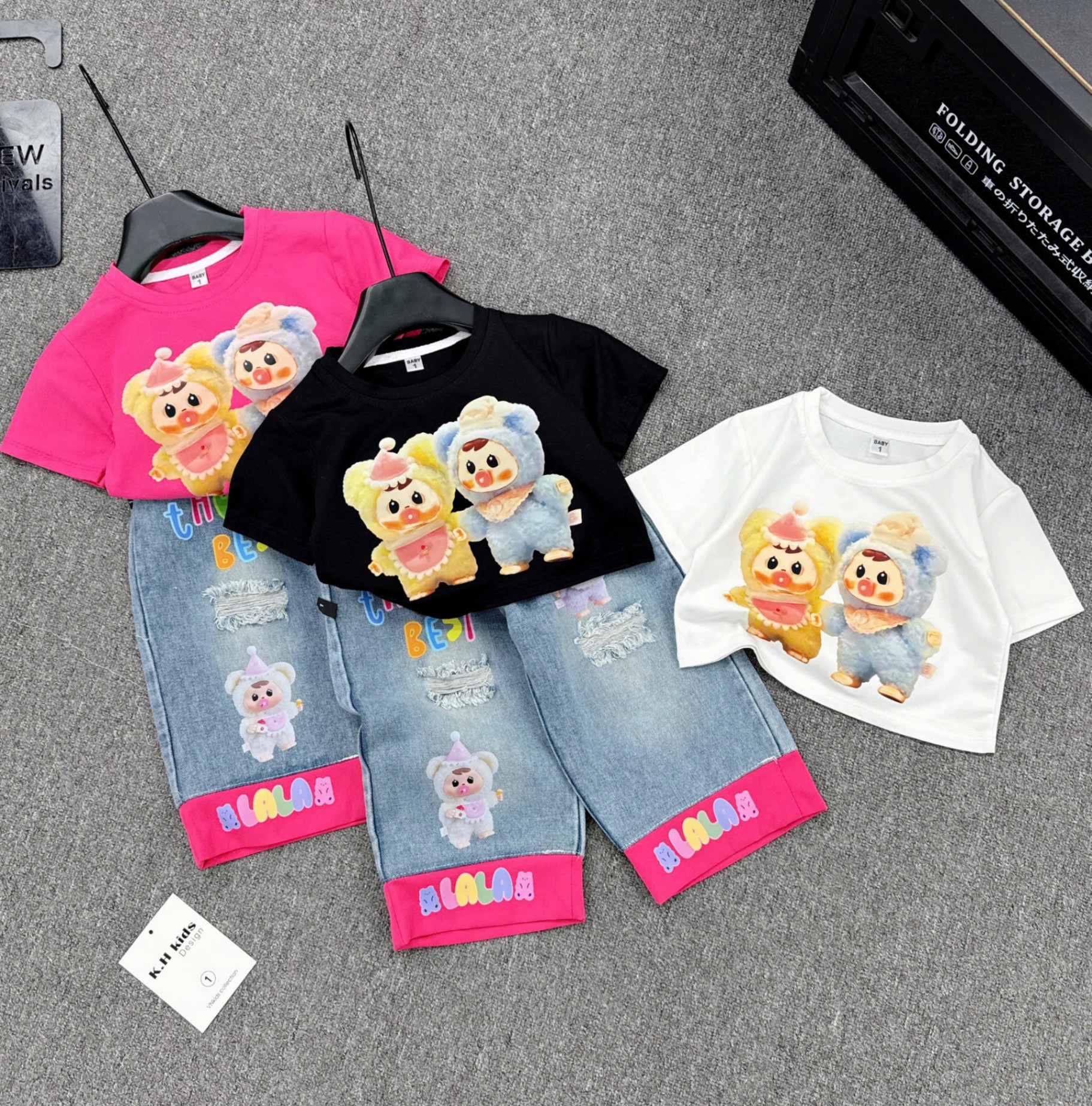 Sét áo cotton in gấu quần gấu hồng bé gái