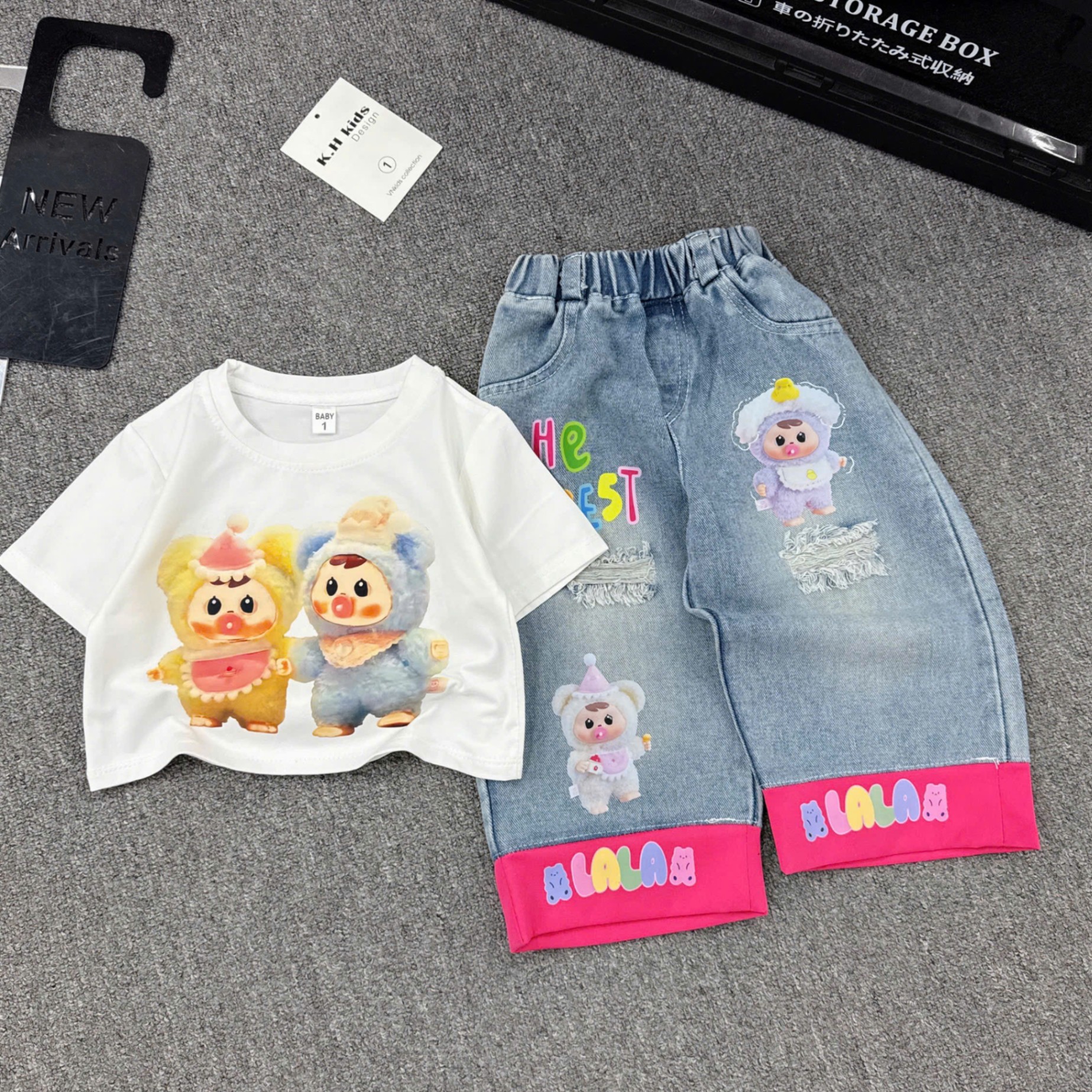 Sét áo cotton in gấu quần gấu hồng bé gái