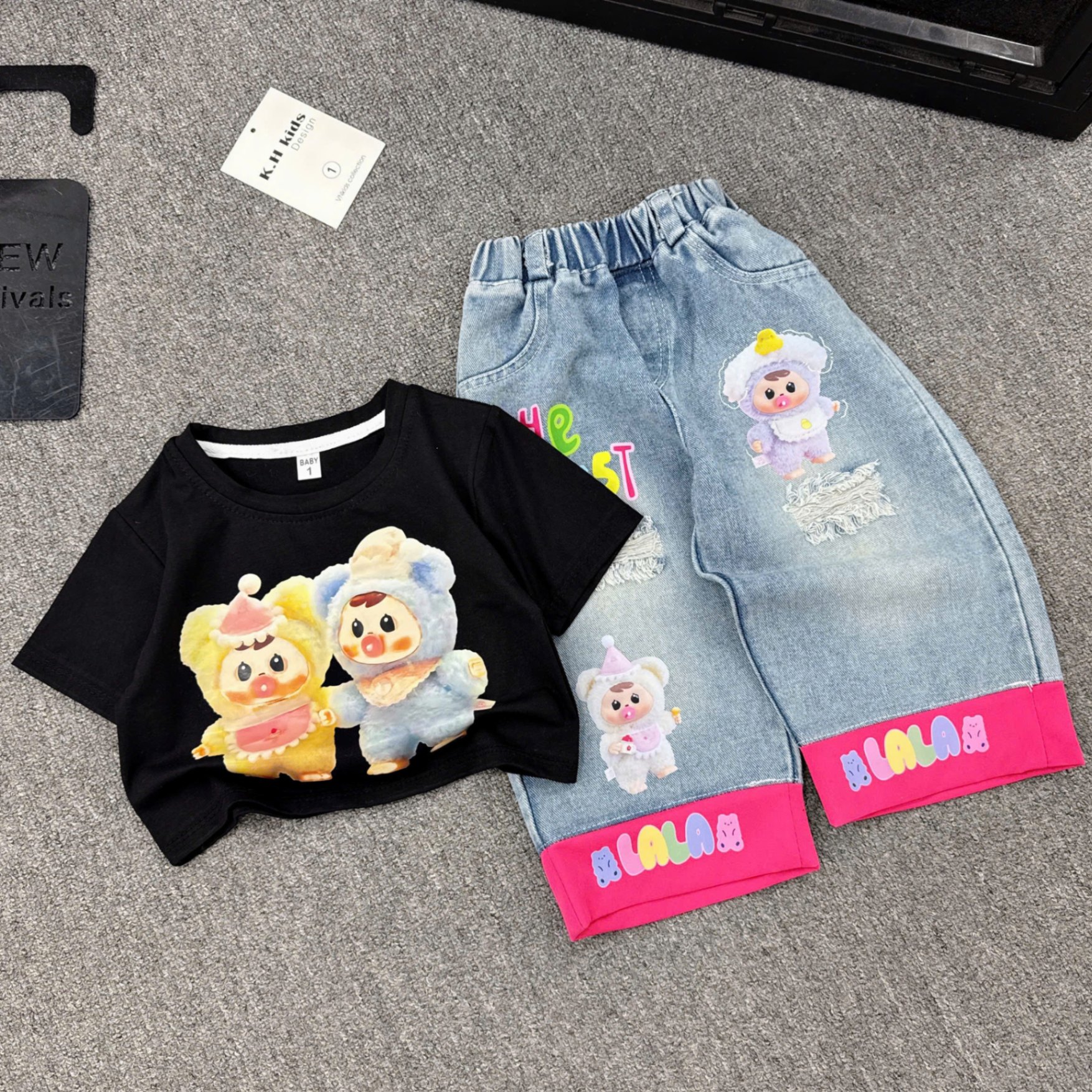 Sét áo cotton in gấu quần gấu hồng bé gái