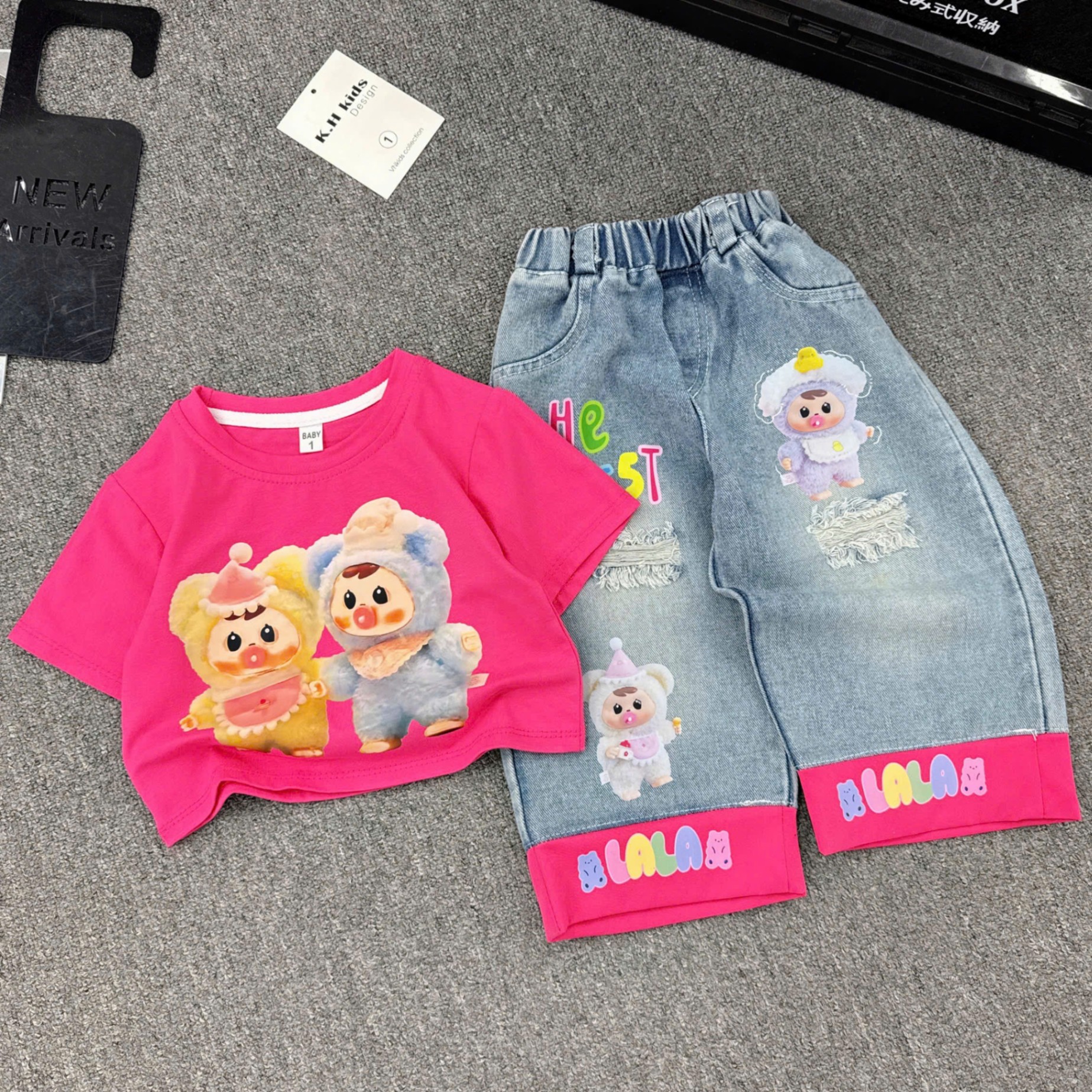Sét áo cotton in gấu quần gấu hồng bé gái