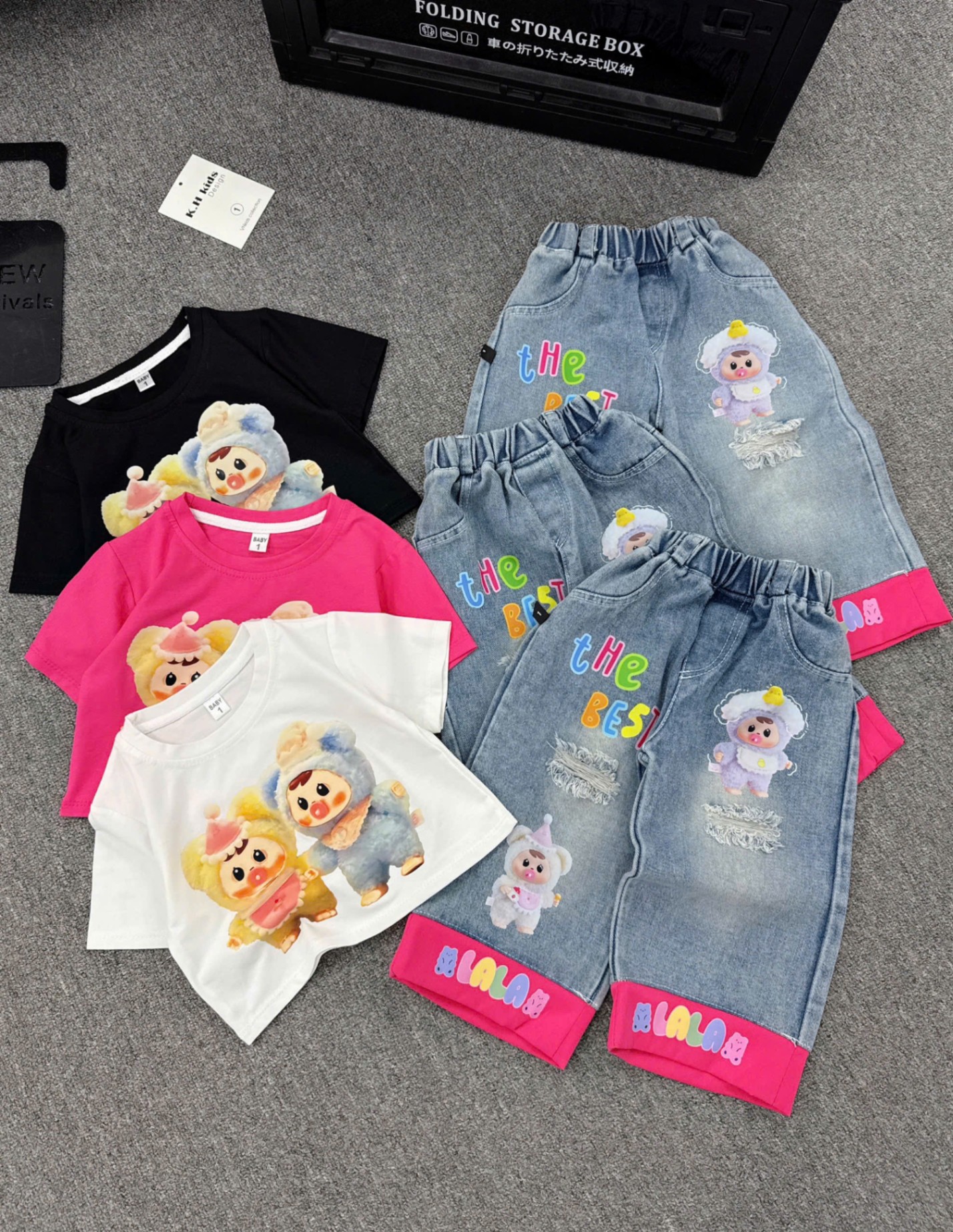 Sét áo cotton in gấu quần gấu hồng bé gái