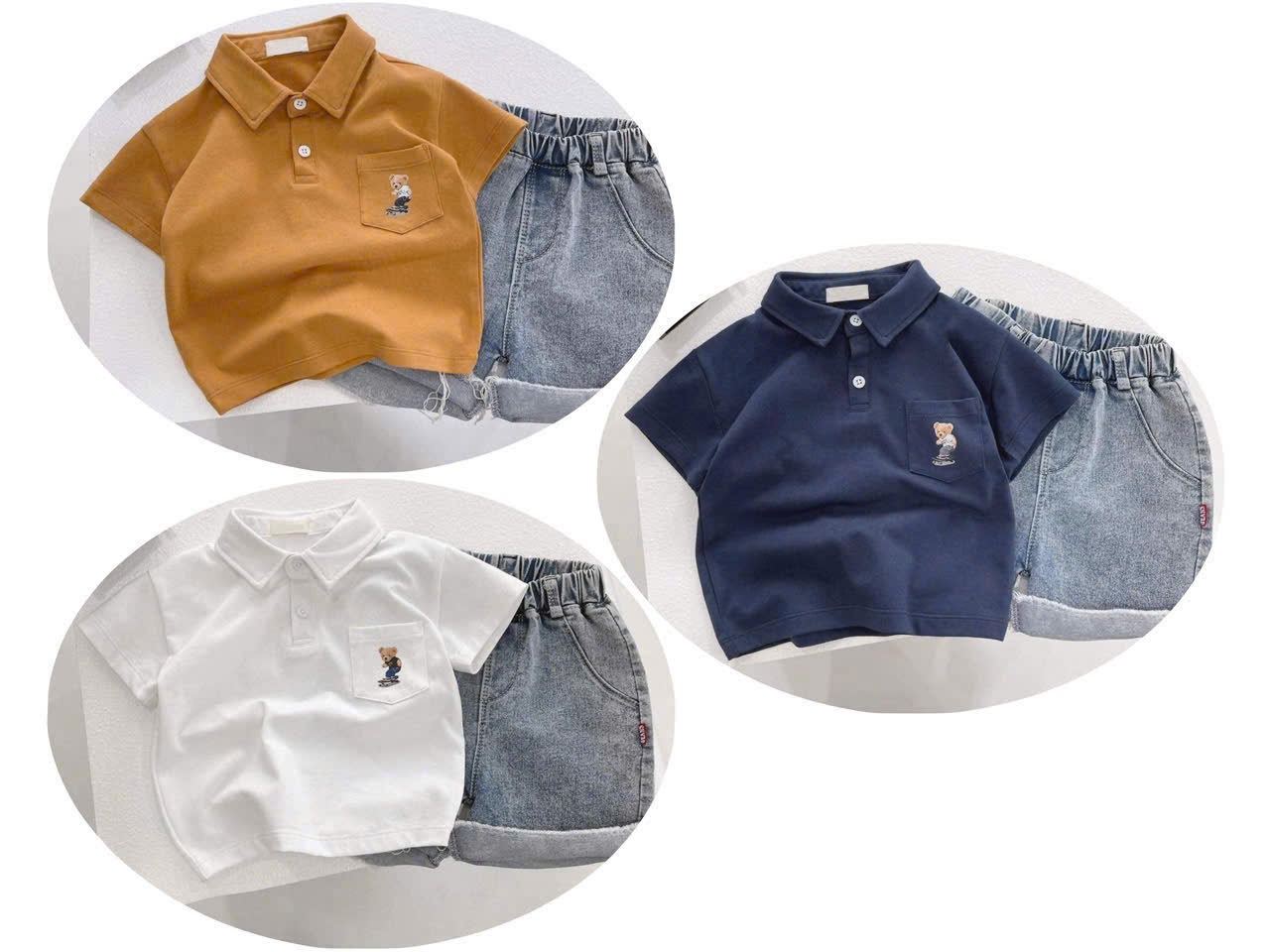 VNXK Sét 3 áo cotton vải dư xịn thêu gấu