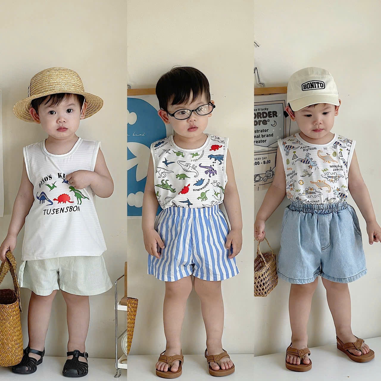 VNXK Set 3 áo Ba lỗ cotton xược bé trai