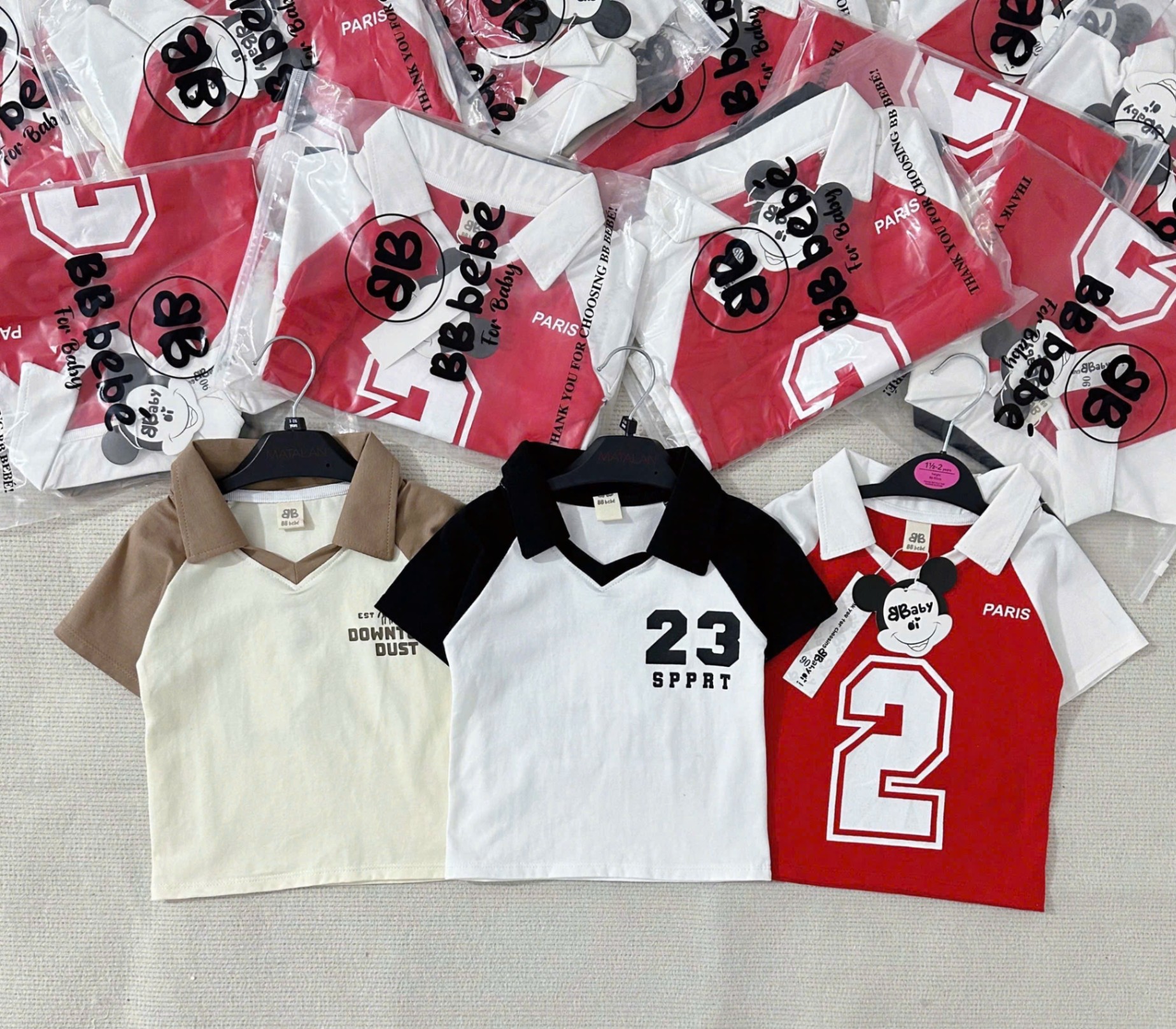 Seo VNXK: Sét 3 áo cotton cổ trụ số 23 #130k/ sét 3 áo E còn 90-100-110-130-140