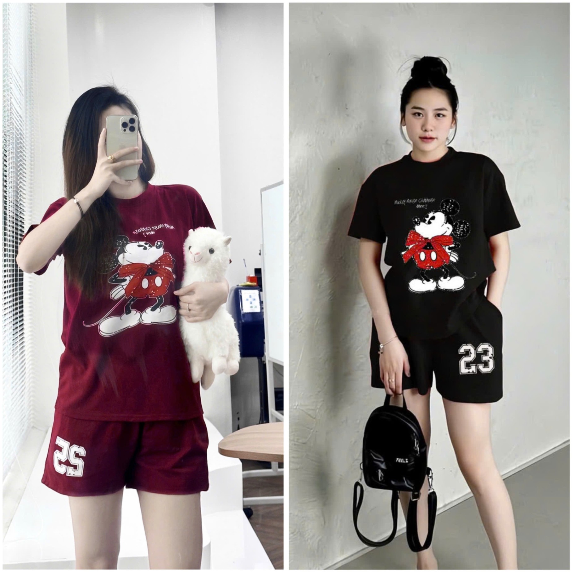 Bộ cotton in Mickey số 23 Còn đen đỏ s m #115k/1b