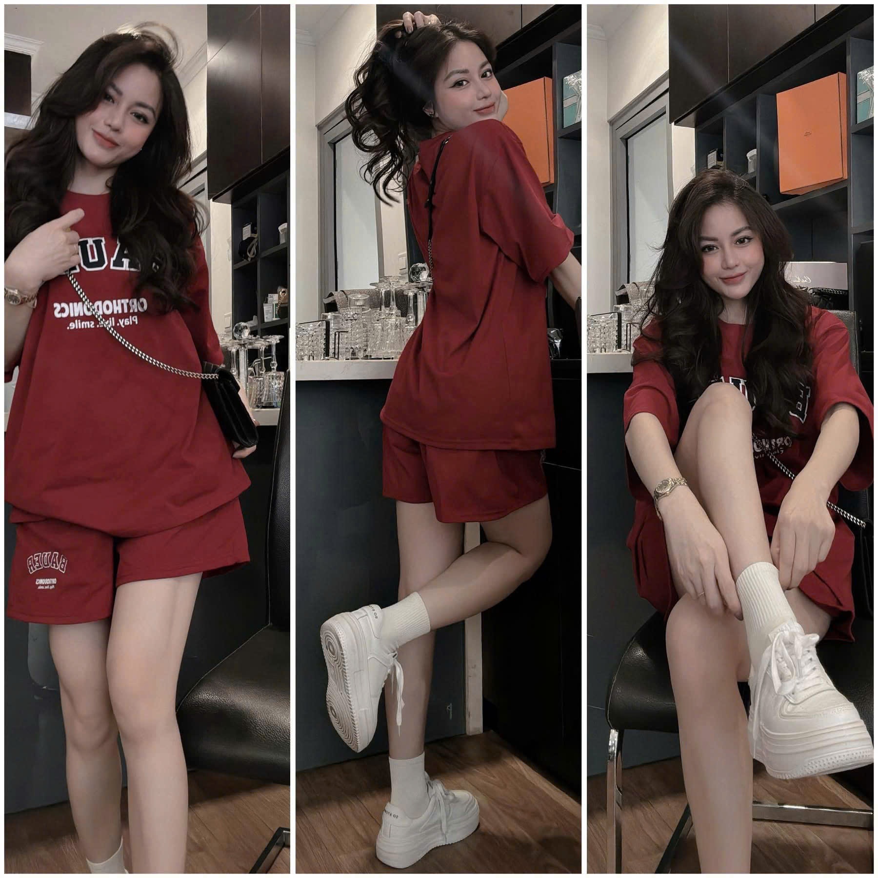 Bộ cotton đỏ đô BAU NỮ #105k/b Em còn 1s-1M