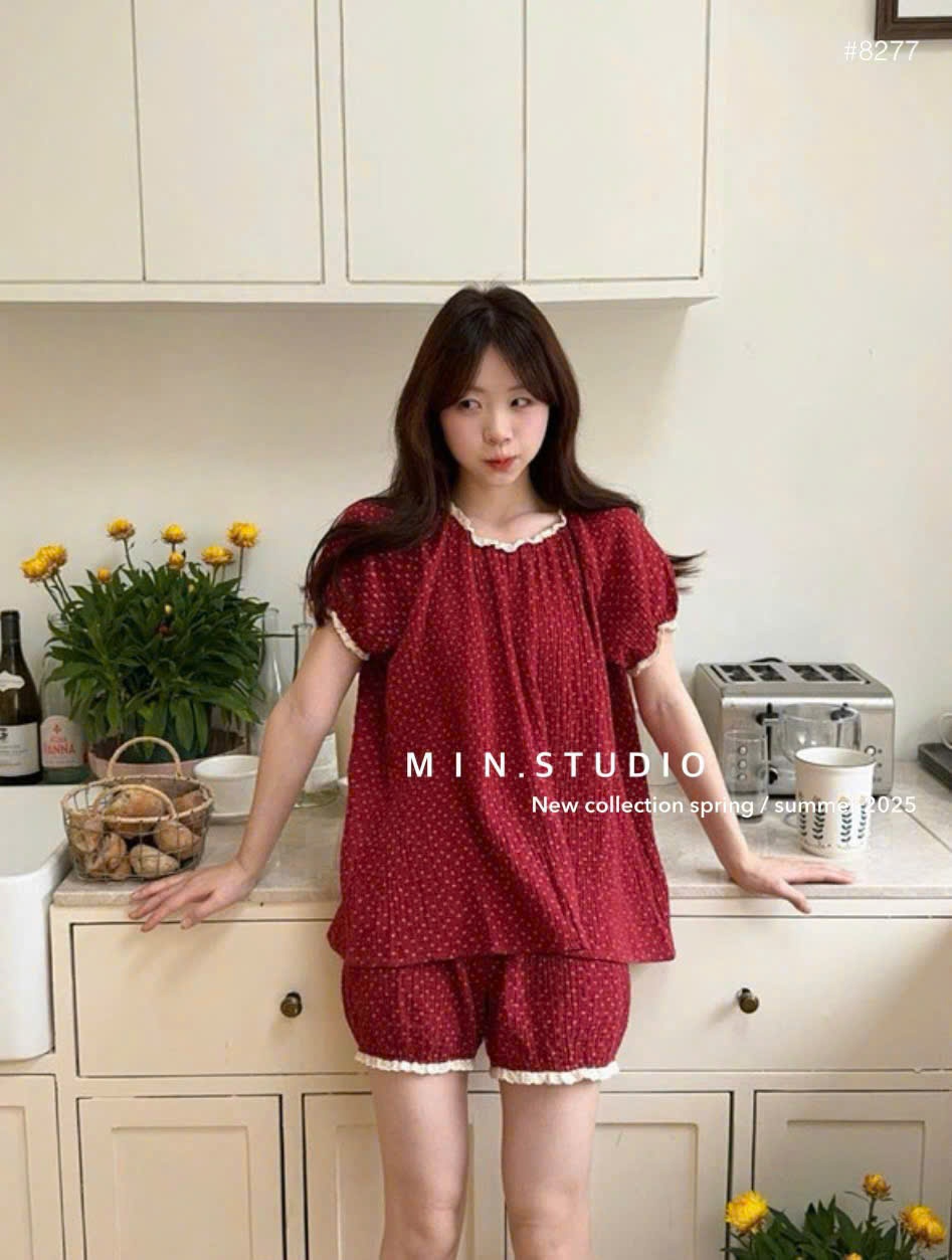 Bộ xô Muslin chấm bi đỏ nữ còn 1 bộ #115k/bộ
