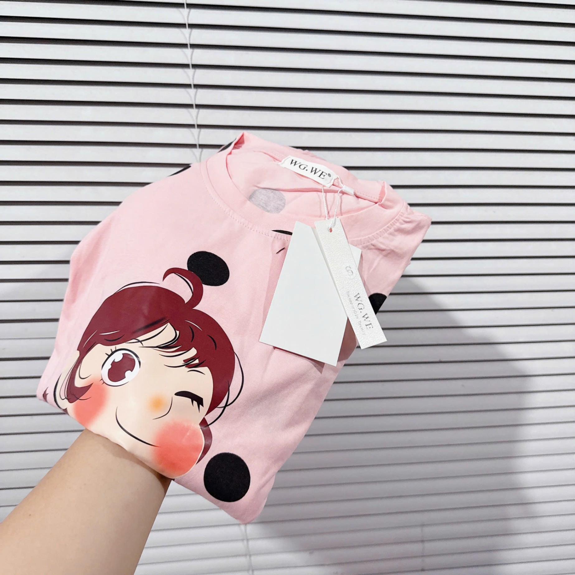Bộ cotton hồng chấm bi