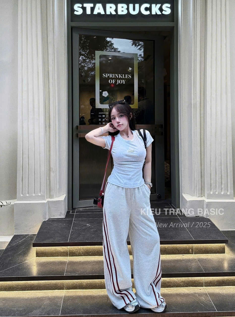 Bộ áo cotton quần suông sọc đỏ S,M