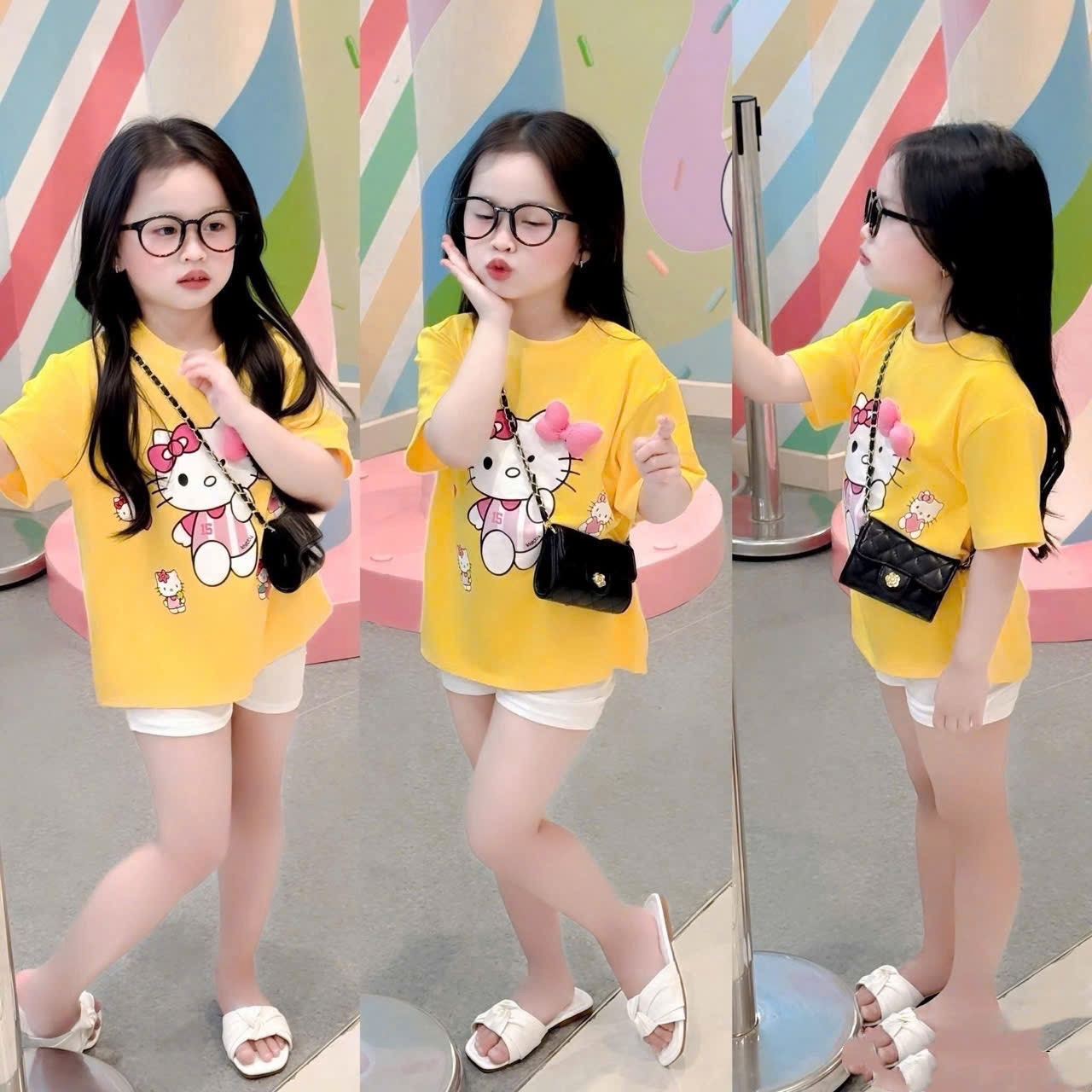 Sét bộ kitty hình nơ nổi quần legging bé gái