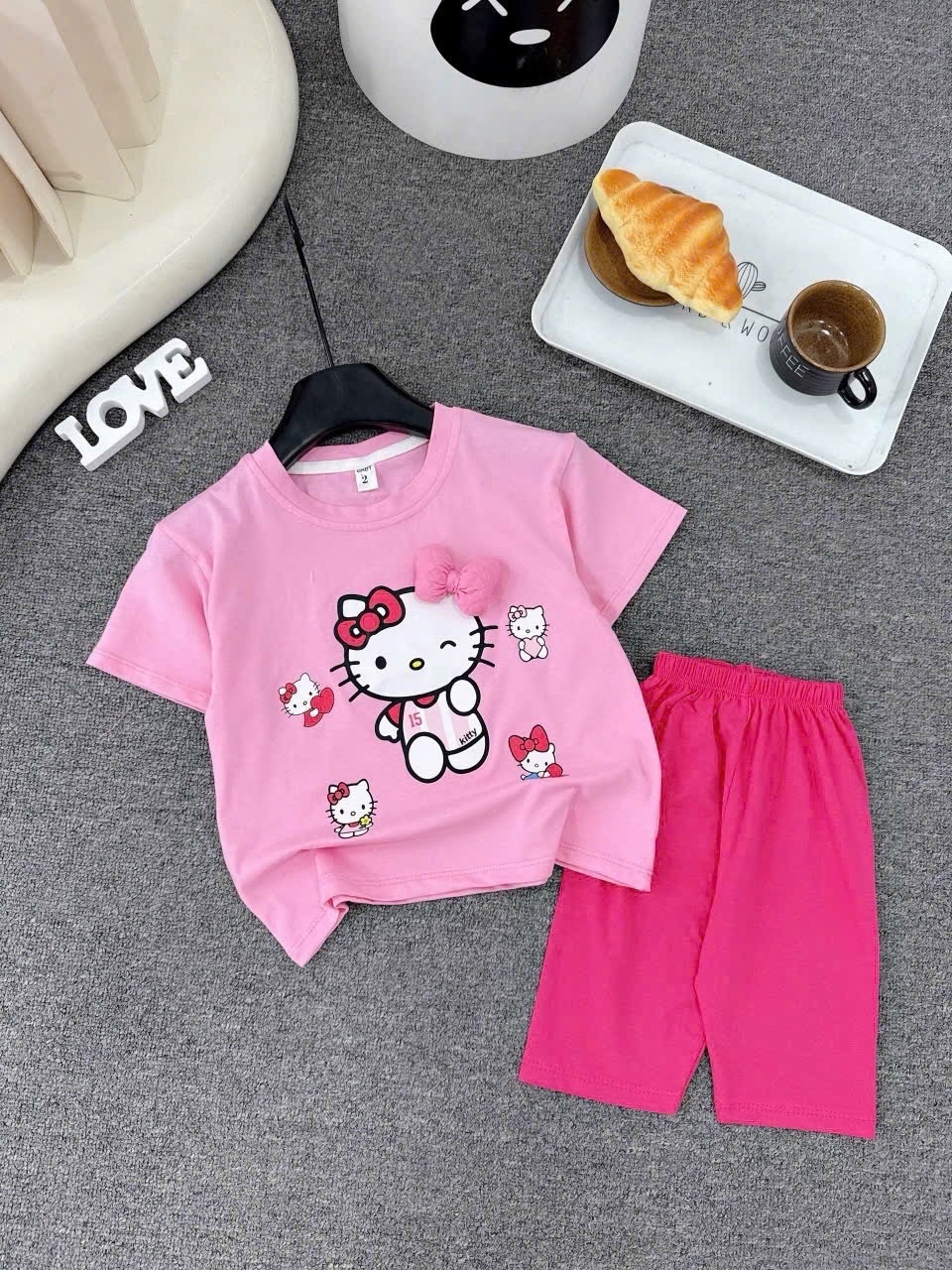 Sét bộ kitty hình nơ nổi quần legging bé gái