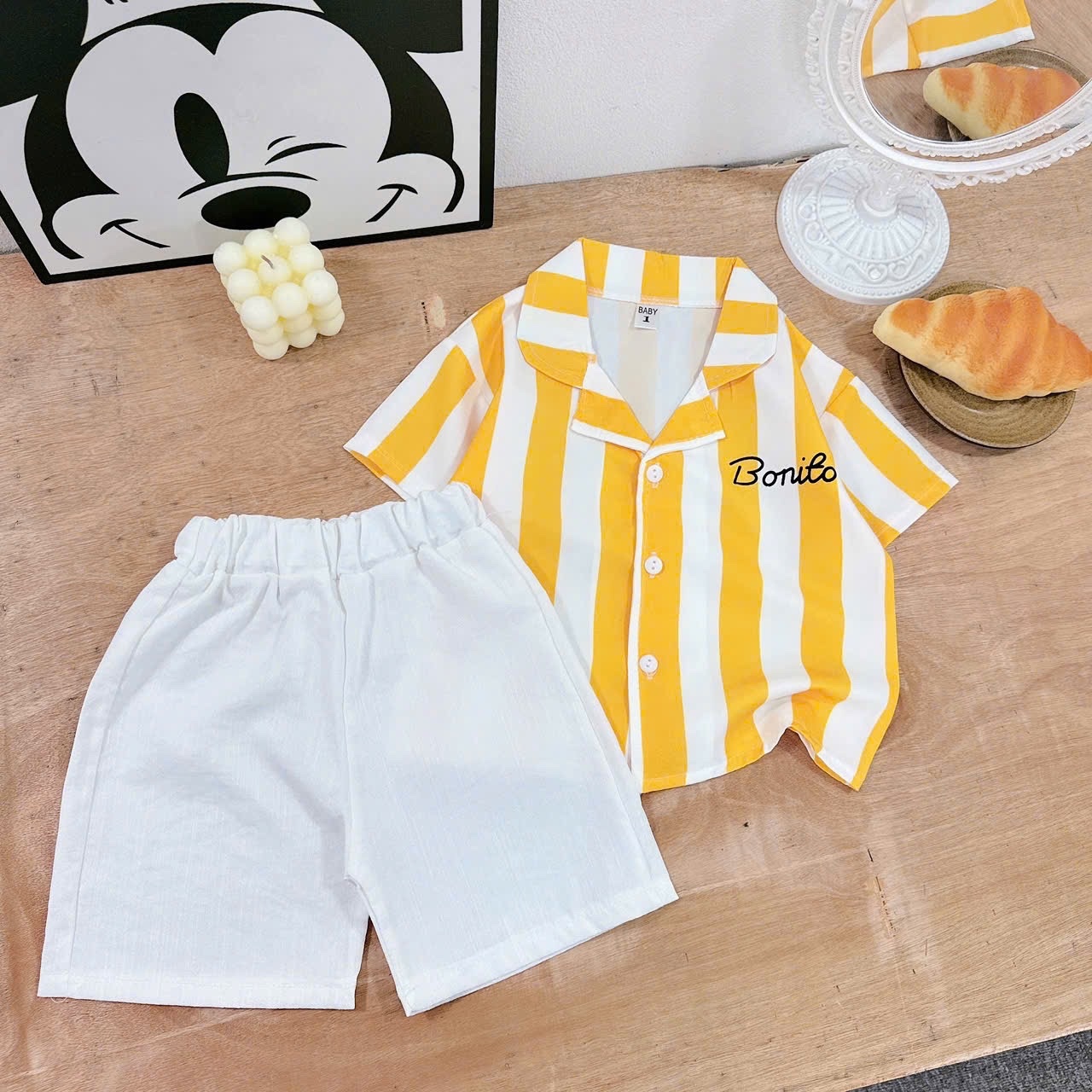 Sét bộ pijama sọc xanh vàng cho bé trai