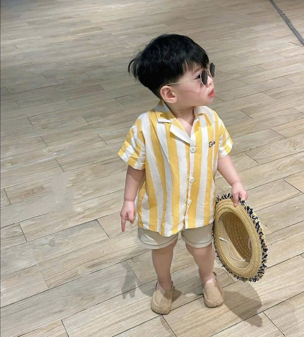 Sét bộ pijama sọc xanh vàng cho bé trai