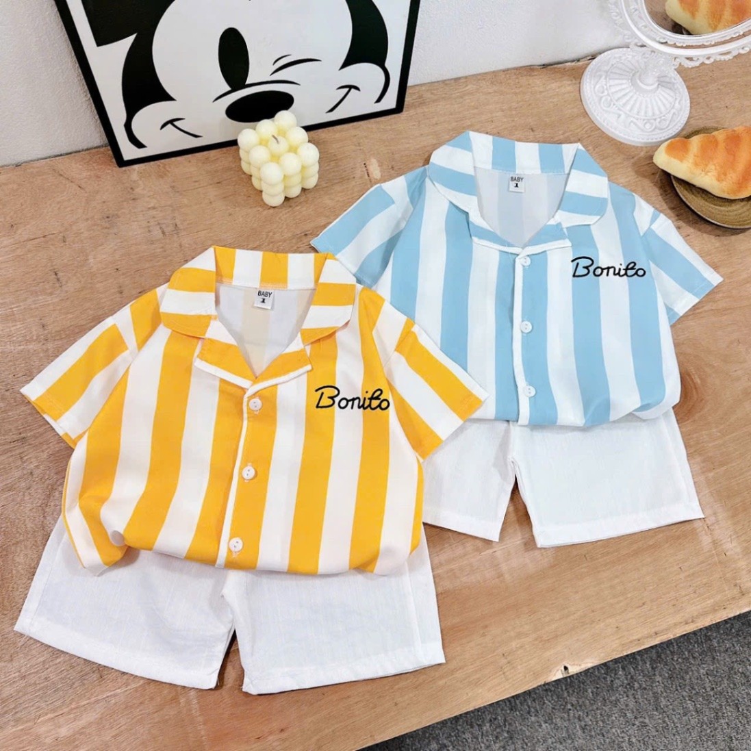 Sét bộ pijama sọc xanh vàng cho bé trai