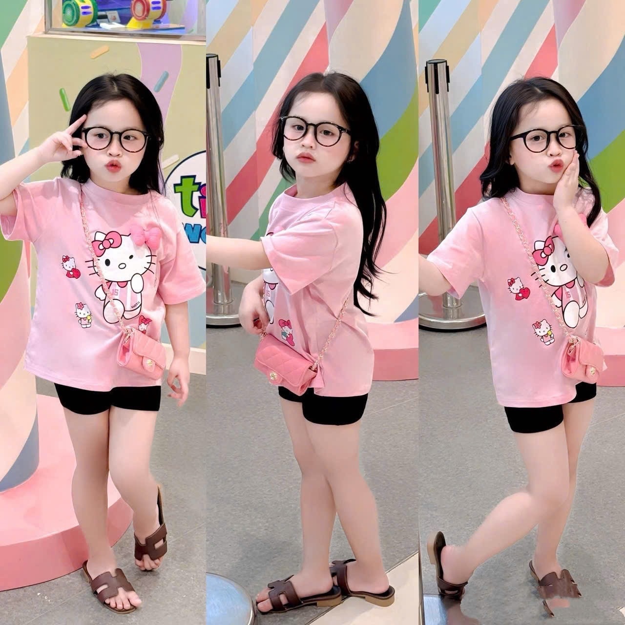 Sét bộ kitty hình nơ nổi quần legging bé gái