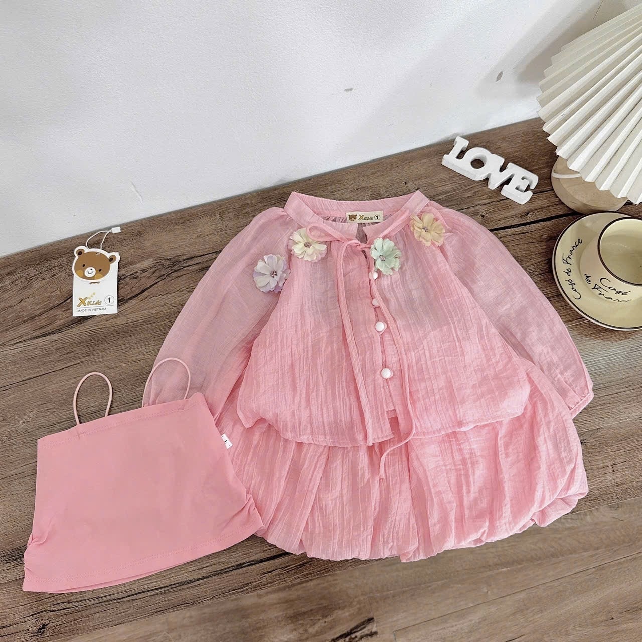 Sét 3 chi tiết hồng quần bồng xk bé gái