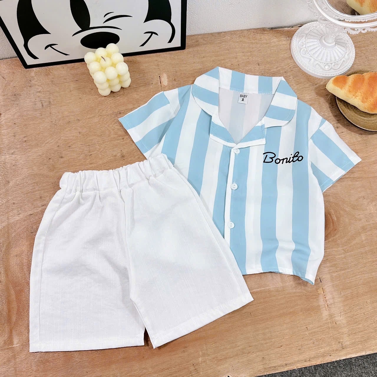 Sét bộ pijama sọc xanh vàng cho bé trai