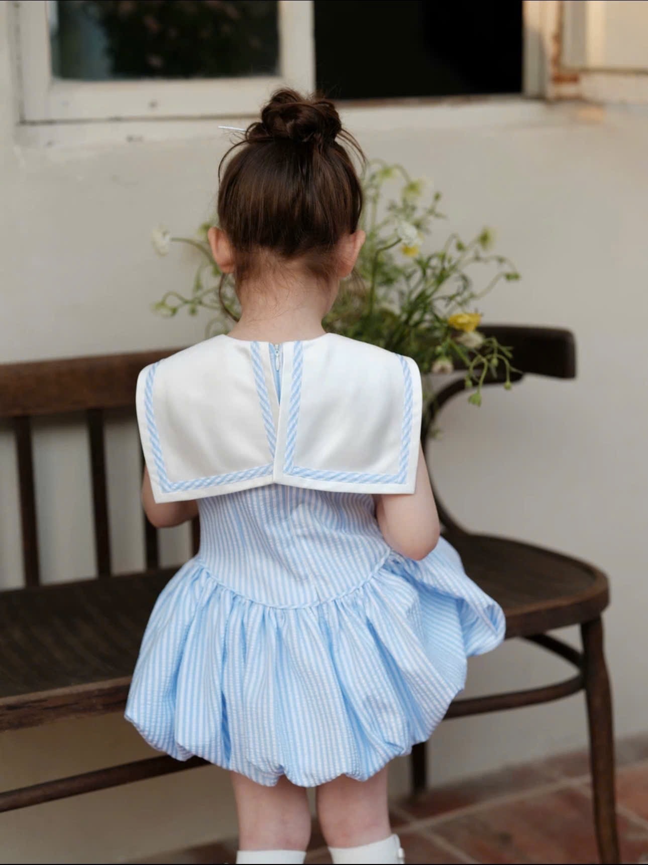 Váy kẻ xanh cổ hải quân thân bồng bé gái