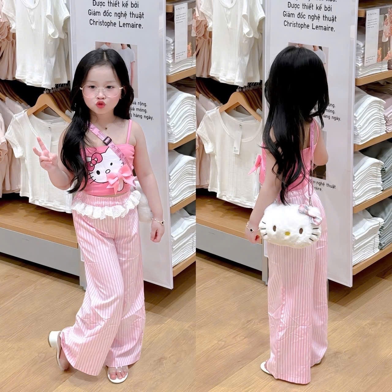 Sét áo 2 dây kitty quần sọc hồng bé gái