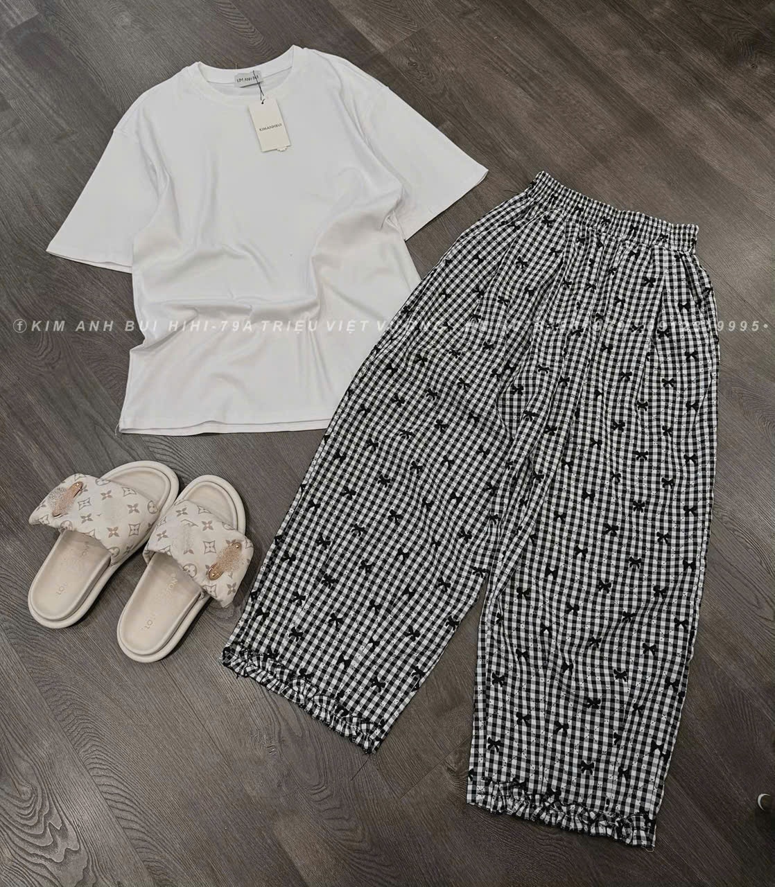 Sét áo cotton quần kẻ Em còn 1b Seo #89k