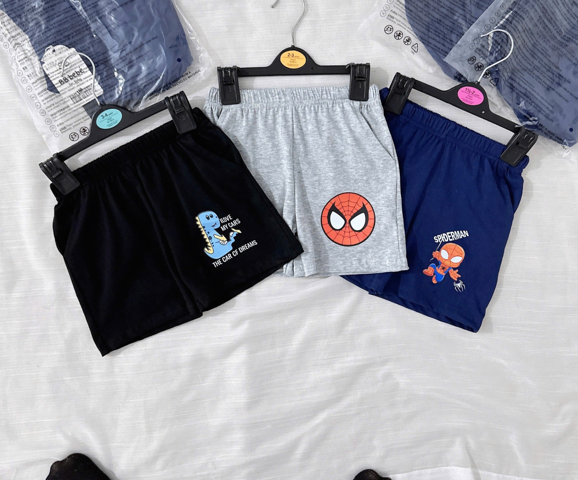 Seo VNXK: Sét 3 quần cotton siêu nhân nhện Còn sz 90-100
