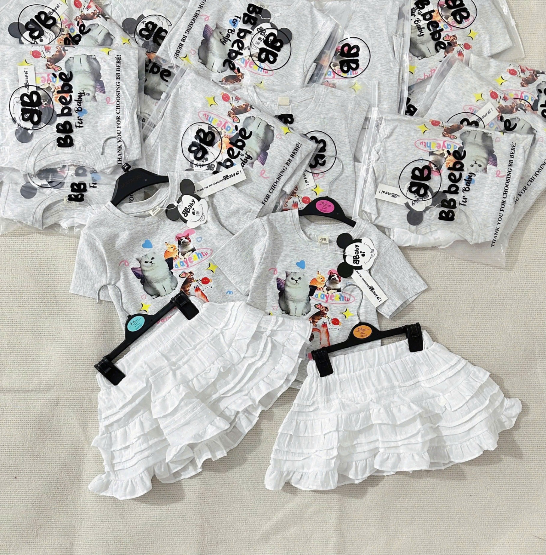 Seo VNXK: Set áo cotton chân váy tầng Còn 90-100-110-120-150