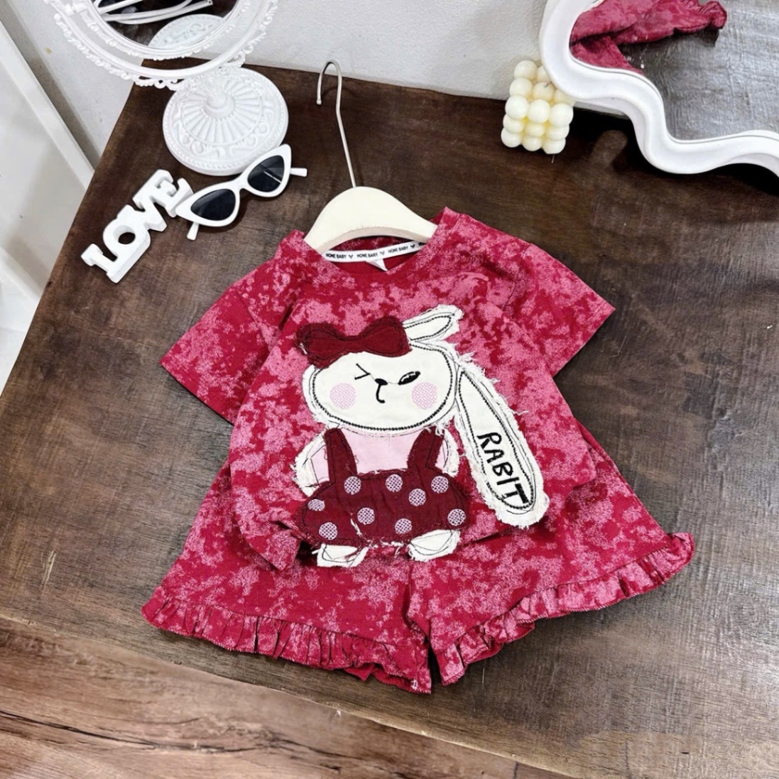 Sét bộ cotton loang hình đắp thỏ bé gái