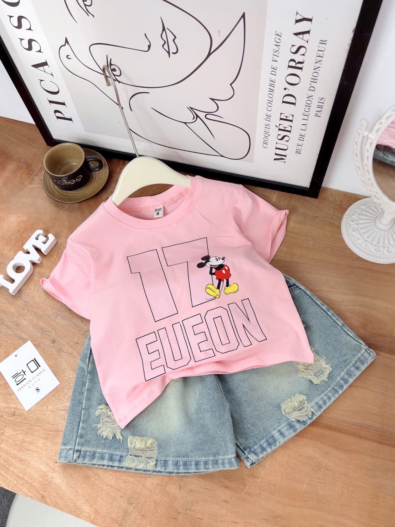 Sét áo hồng số 17 quần sooc đùi bé gái
