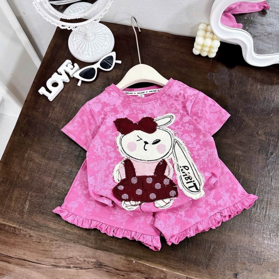Sét bộ cotton loang hình đắp thỏ bé gái