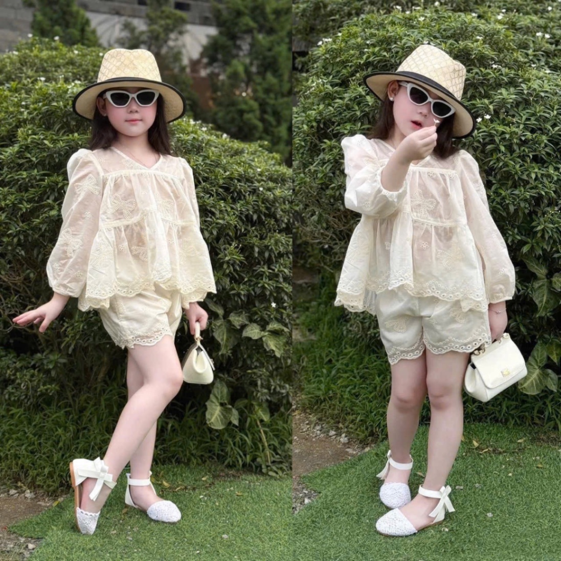 Sét bộ ren dài tay quần sooc bé gái