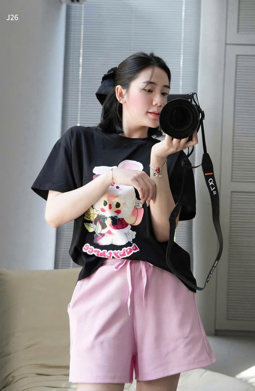 SEO: BỘ NỮ CỘC TAY BB3 ĐEN QUẦN SOOC HỒNG