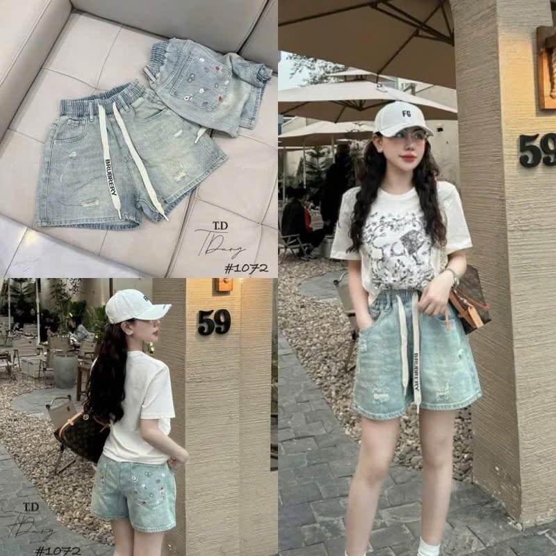 Quần sooc jean QC thêu túi sau siêu đẹp