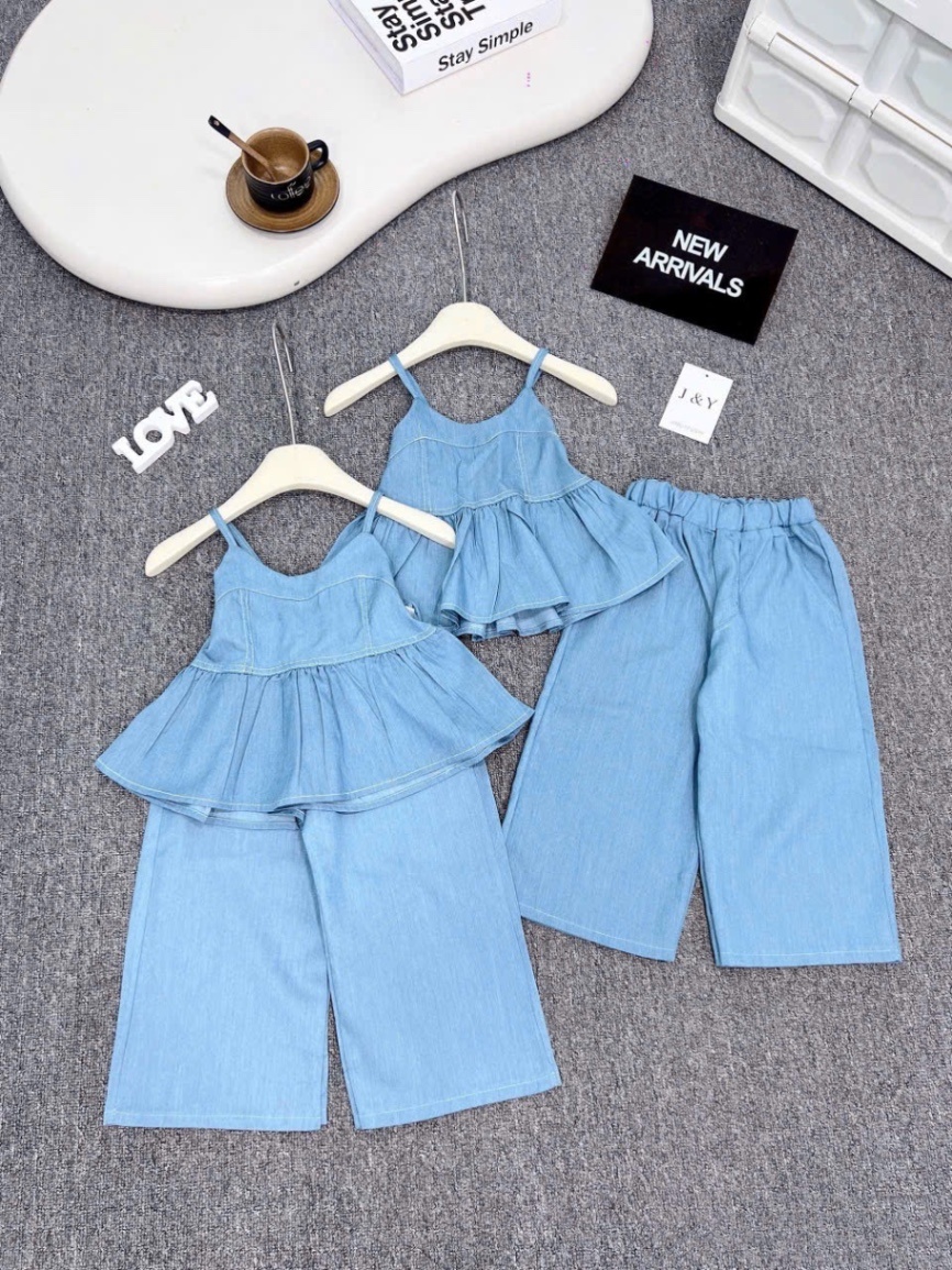 Sét bộ bò giấy 2 dây quần ống xuông bé gái