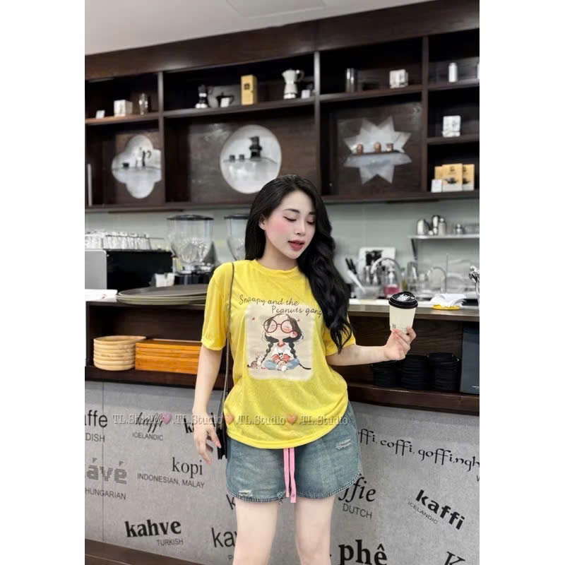 Set áo cotton in hình quần jean cạp chun