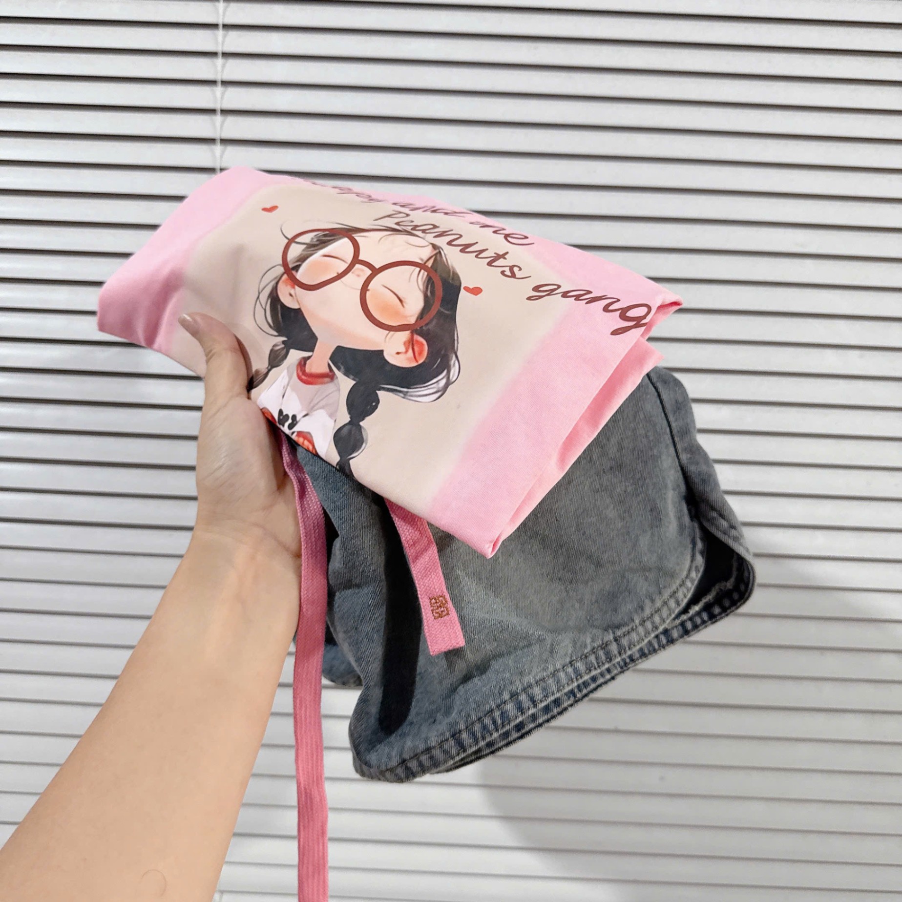 Set áo cotton Hồng in hình quần jean cạp chun